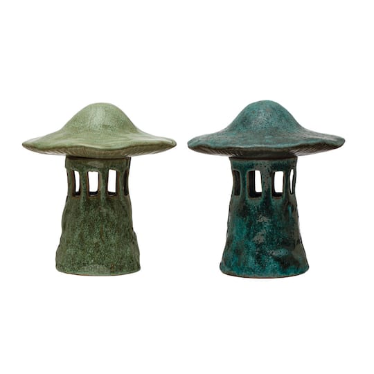 9&#x22; Stoneware Mushroom Lantern with Lid Set, 2ct.